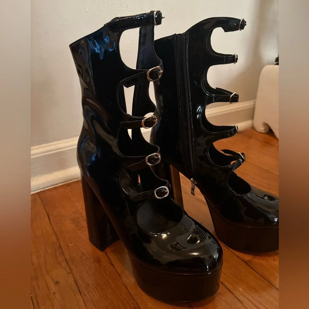 Women's Black Patent Platform Ankle Boots